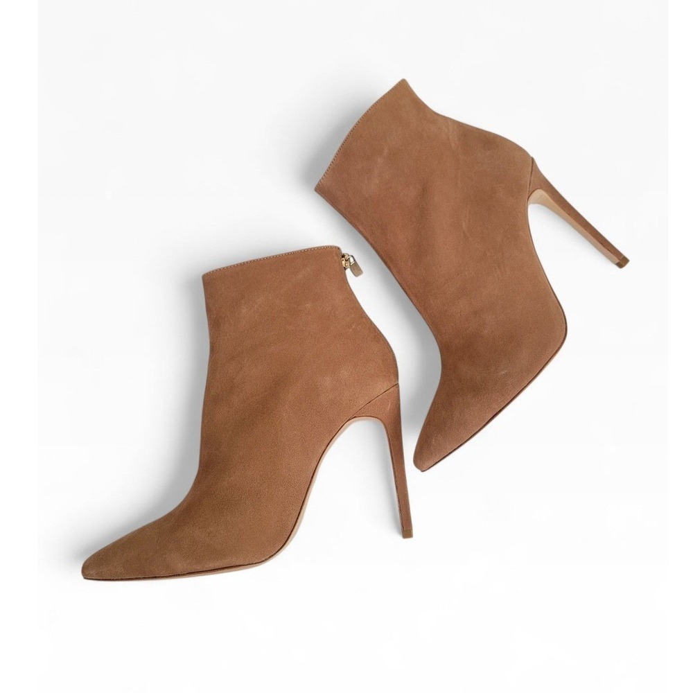 RAYE Tan Suede Pointed Toe Stiletto Ankle Boots High Heeled Boot Back Zip Size 9